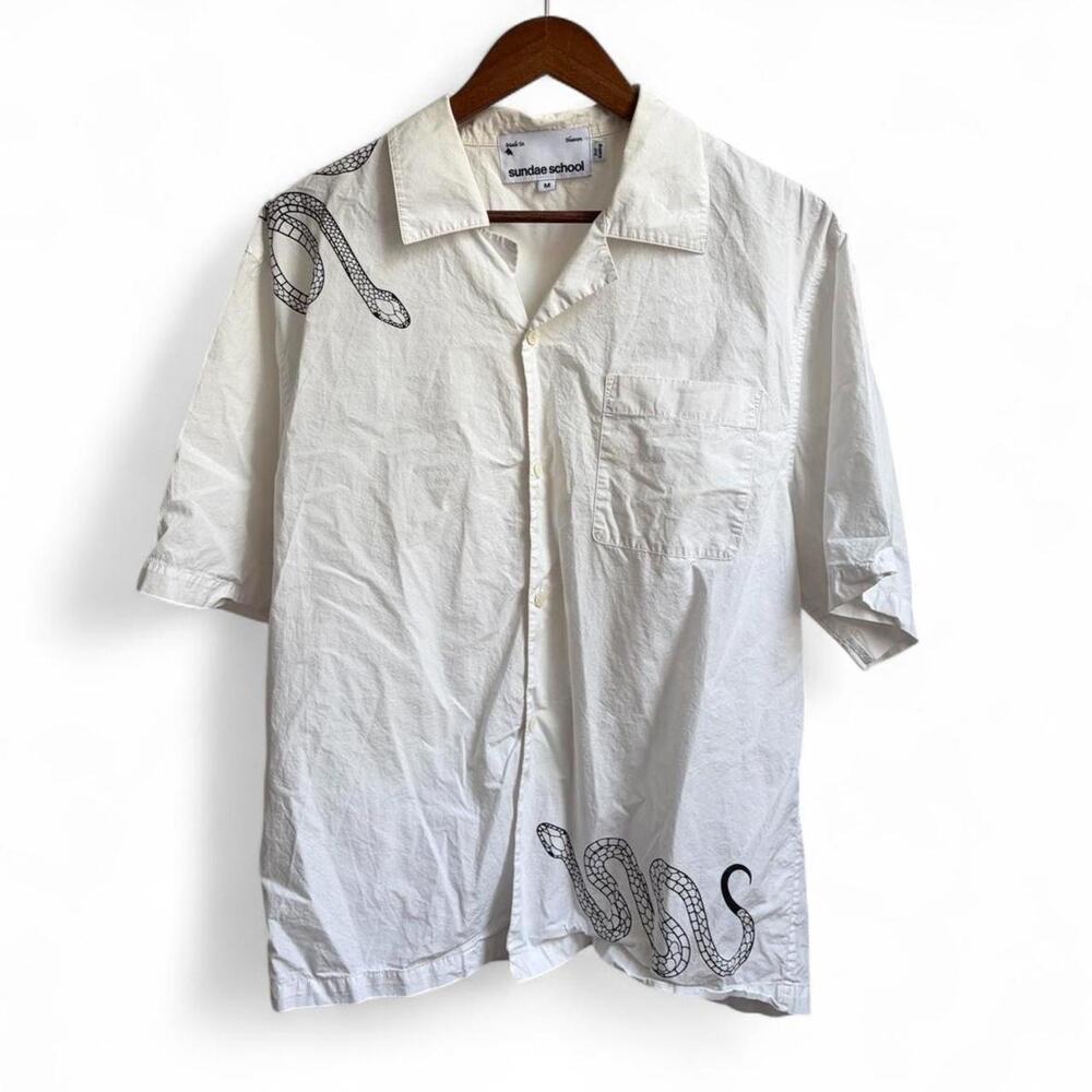 Sundae School Short Sleeve Button Up Shirt Mens M Snake Print Preppy Korean